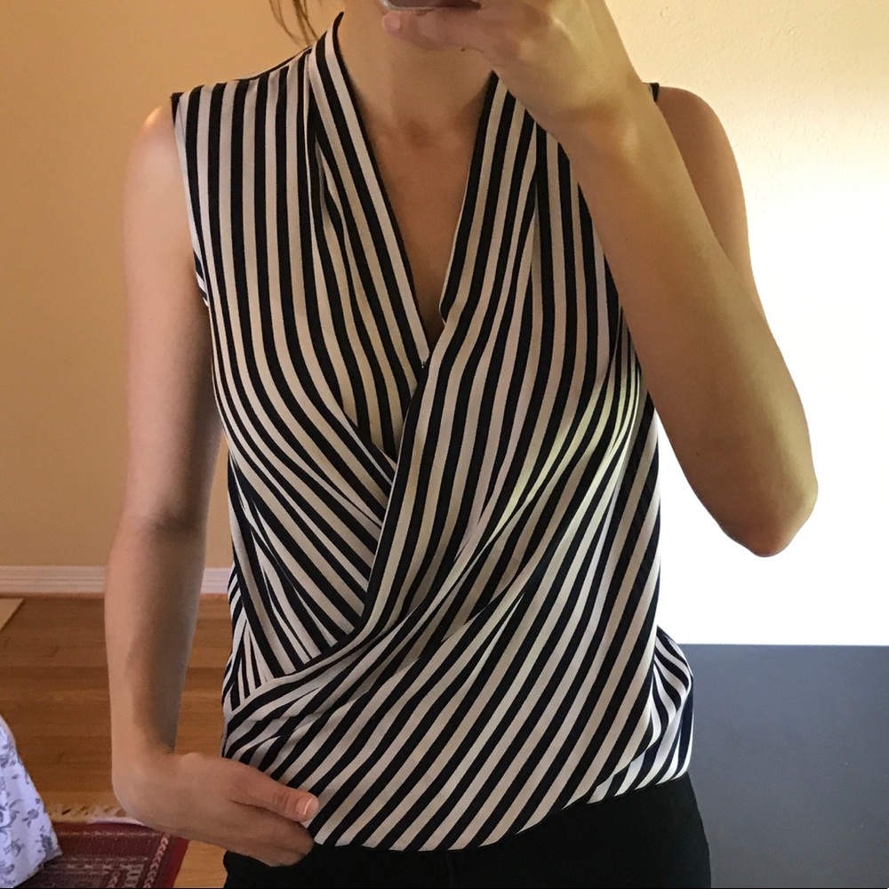 Ann Taylor White & Navy Stripe Sleeveless Top XS